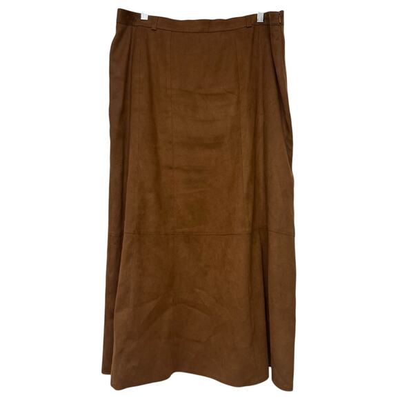 Basler Brown Faux Suede Maxi Skirt Size 16 Long Zip Front Classic Elegant EU 46 - Picture 1 of 7